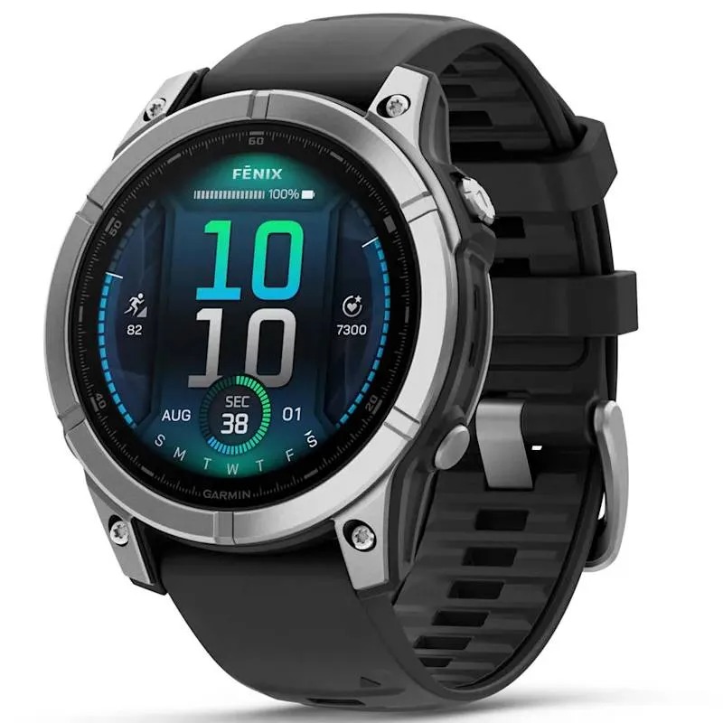 GARMIN Fenix E 47 mm, nerjaveče jeklo s črnim silikonskim paščkom